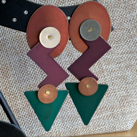 Vintage Jewelry - Vintage Geometric Post Earrings Multi Color 3 Tier